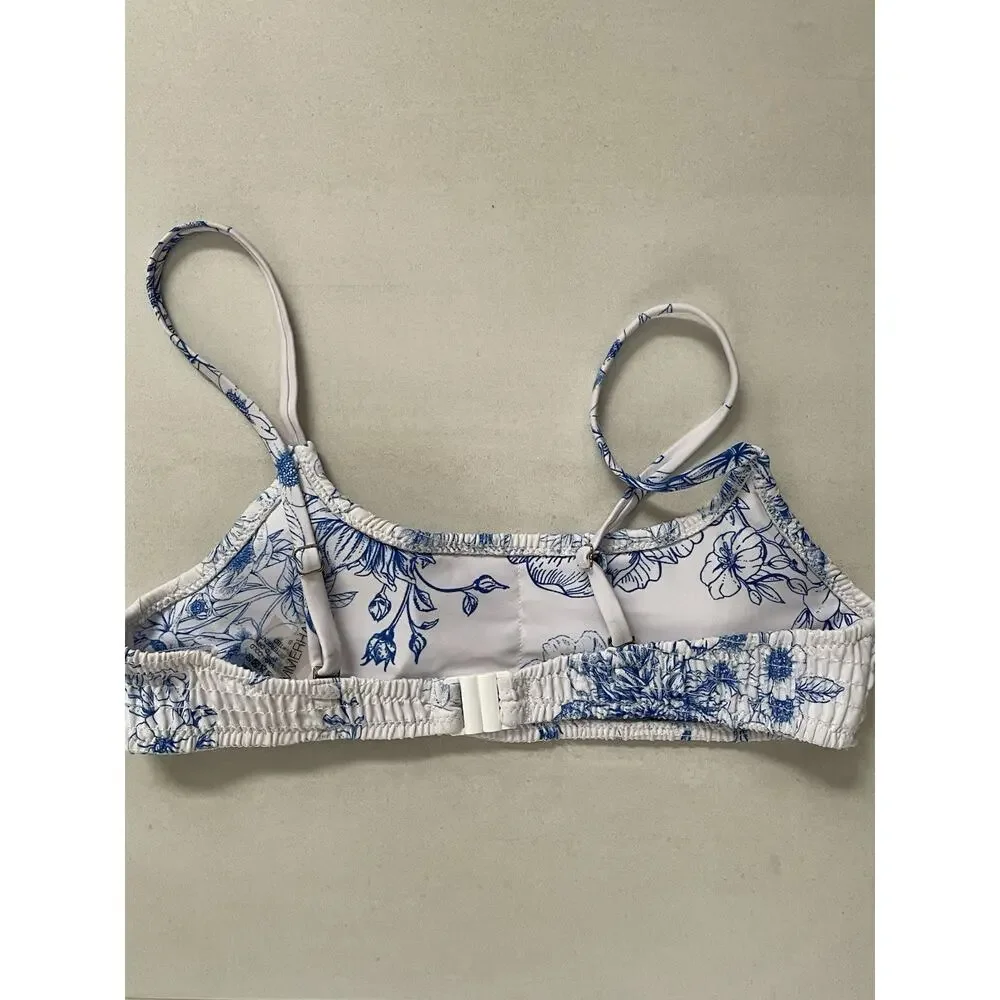 Summerhaus Swim Bralette Bikini Top Floral Toile Smocked Cottagecore Coquette